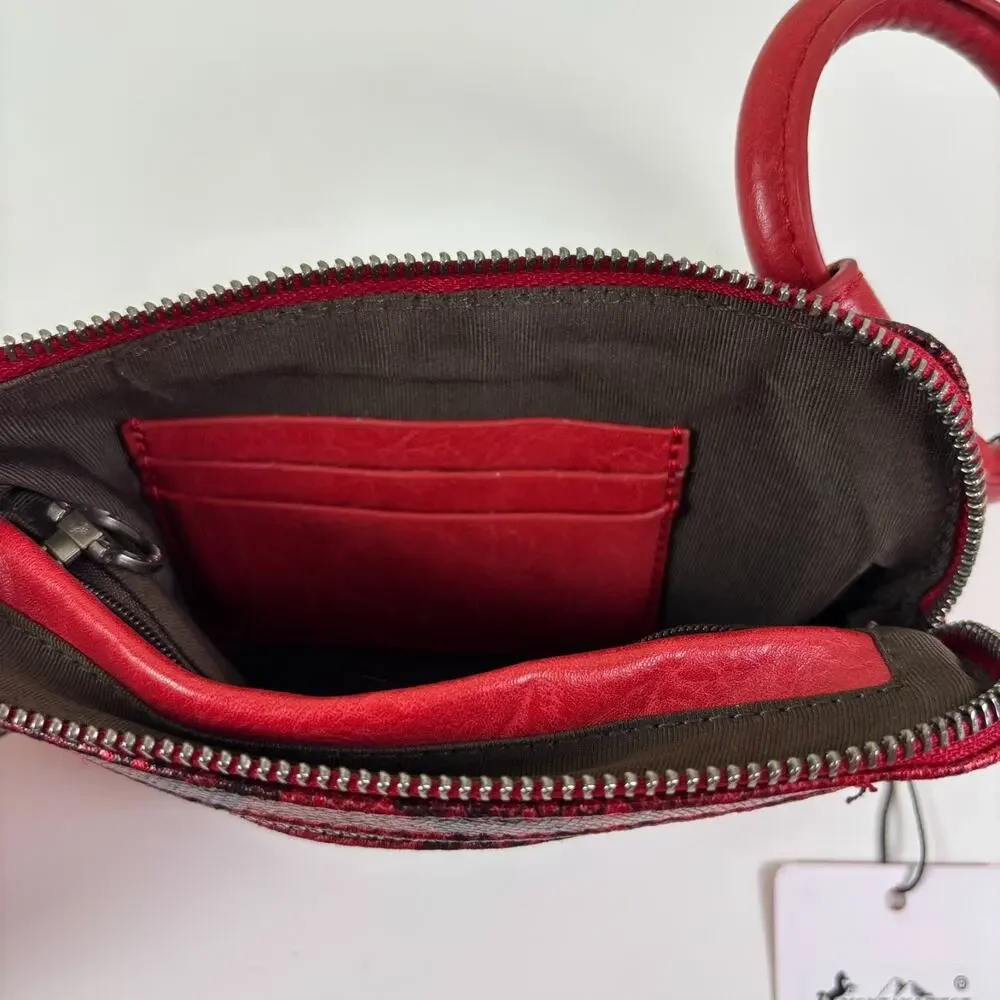 Montana West Red Metallic Snake Print Western Rodeo Glam Cowgirl Wristlet Clutch